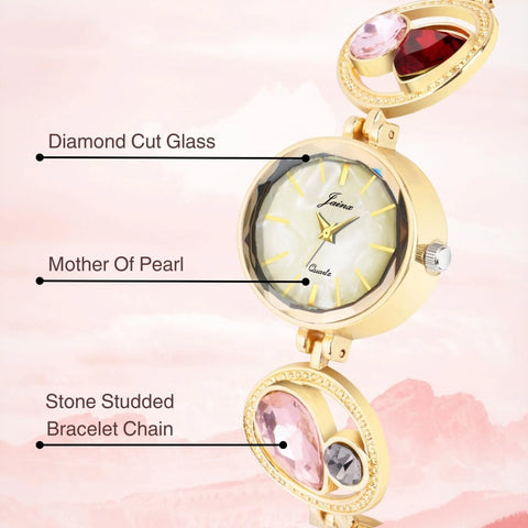 Jainx Mother Of Pearl Dial Bracelet Chain Analog Watch For Women