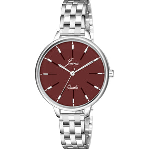 Silver Chain Maroon Dial Analog Women's Watch