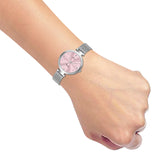 Pink Dial Steel Mesh Chain Analog Watch For Women - JW8583