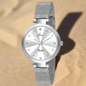 Silver Dial Steel Mesh Chain Analog Watch For Women - JW8584 - Jainx Store