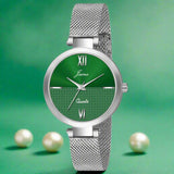 Green Dual Tone Dial Steel Mesh Chain Analog Watch For Women - JW8585