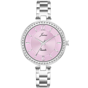 Silver Chain Pink Dial Analog Wrist Watch For Women - JW8593 - Jainx Store
