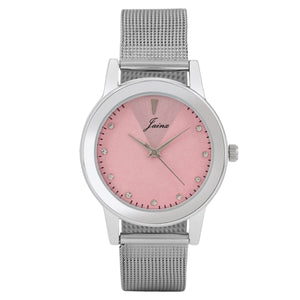 Jainx Pink Dial Steel Mesh Chain Analog Watch - For Women JW8599
