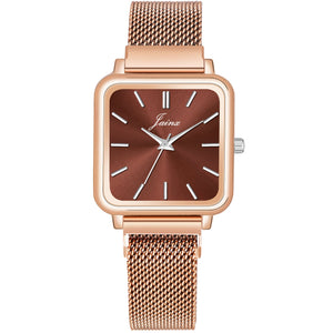 Jainx Brown Dial Rose Gold Mesh Chain Analog Wrist Watch For Women - JW8608
