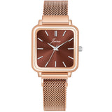 Jainx Brown Dial Rose Gold Mesh Chain Analog Wrist Watch For Women - JW8608