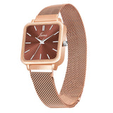 Jainx Brown Dial Rose Gold Mesh Chain Analog Wrist Watch For Women - JW8608