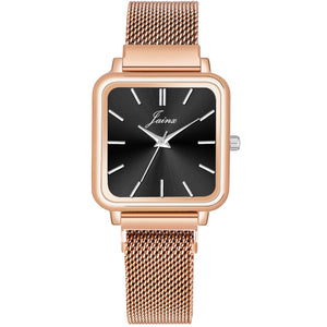 Jainx Black Dial Rose Gold Mesh Chain Analog Wrist Watch For Women - JW8609