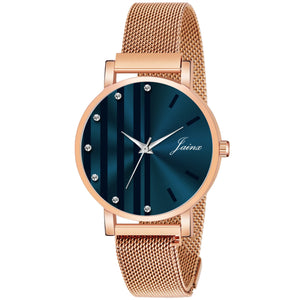Jainx Blue Dial Rose Gold Mesh Chain Analog Wrist Watch For Women - JW8611