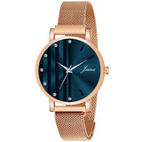 Jainx Blue Dial Rose Gold Mesh Chain Analog Wrist Watch For Women - JW8611