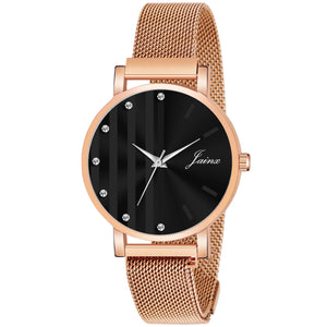 Jainx Black Dial Rose Gold Mesh Chain Analog Wrist Watch For Women - JW8612