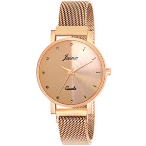 Jainx Rose Gold Mesh Chain Analog Wrist Watch For Women - JW8614