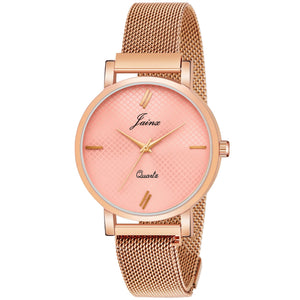 Jainx Pink Dial Rose Gold Mesh Magnet Chain Analog Watch - for Women