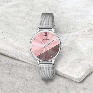 Jainx Pink Dial Steel Mesh Chain Analog Watch - for Women JW8635