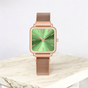 Jainx Green Dial Mesh Rose Gold Magnet Chain Analog Watch for Women JW8639