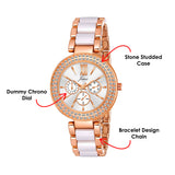 Jainx Rose Gold Bracelet Style Analog White Wrist Watch for Women - JW8645