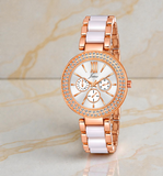 Jainx Rose Gold Bracelet Style Analog White Wrist Watch for Women - JW8645