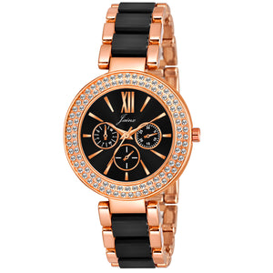 Jainx Rose Gold Bracelet Style Analog Black Wrist Watch for Women - JW8646