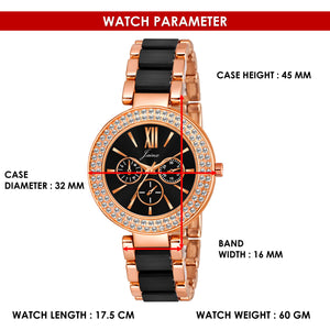 Jainx Rose Gold Bracelet Style Analog Black Wrist Watch for Women - JW8646