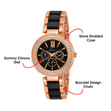 Jainx Rose Gold Bracelet Style Analog Black Wrist Watch for Women - JW8646