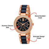 Jainx Rose Gold Bracelet Style Analog Blue Wrist Watch for Women