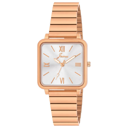 Jainx Bracelet Style Square Dial Rose Gold Steel Chain Analog Wrist Watch for Women - JW8649