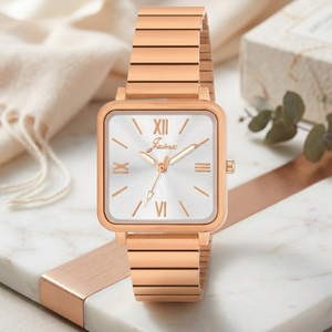 Jainx Bracelet Style Square Dial Rose Gold Steel Chain Analog Wrist Watch for Women - JW8649