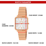 Jainx Bracelet Style Square Dial Rose Gold Steel Chain Analog Wrist Watch for Women - JW8649