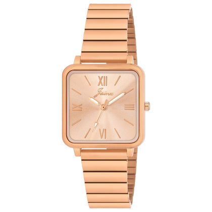 Jainx Bracelet Style Square Dial Rose Gold Steel Chain Analog Wrist Watch for Women - JW8650