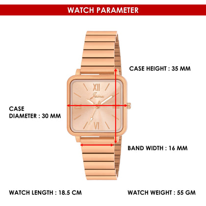 Jainx Bracelet Style Square Dial Rose Gold Steel Chain Analog Wrist Watch for Women - JW8650