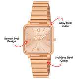 Jainx Bracelet Style Square Dial Rose Gold Steel Chain Analog Wrist Watch for Women - JW8650