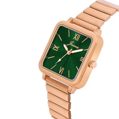 Jainx Bracelet Style Square Dial Rose Gold Steel Chain Analog Wrist Watch for Women - JW8651