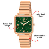 Jainx Bracelet Style Square Dial Rose Gold Steel Chain Analog Wrist Watch for Women - JW8651