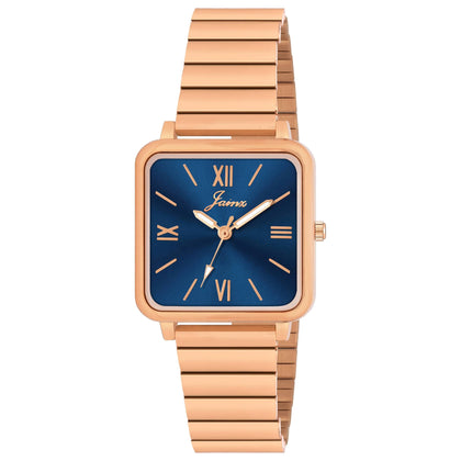 Jainx Bracelet Style Square Dial Rose Gold Steel Chain Analog Wrist Watch for Women -JW8652