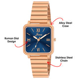 Jainx Bracelet Style Square Dial Rose Gold Steel Chain Analog Wrist Watch for Women -JW8652