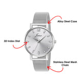 Jainx Silver Mesh Design Steel Chain Analog Wrist Watch for Women & Girls - JW8658