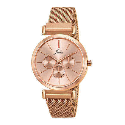 Jainx Rose Gold Mesh Design Steel Chain Analog Wrist Watch for Women & Girls - JW8659