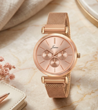 Jainx Rose Gold Mesh Design Steel Chain Analog Wrist Watch for Women & Girls - JW8659
