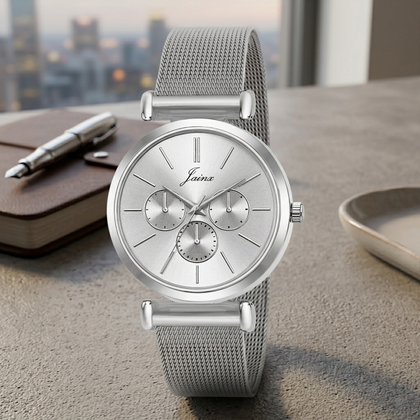 Jainx Silver Mesh Design Steel Chain Analog Wrist Watch for Women & Girls - JW8660