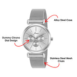 Jainx Silver Mesh Design Steel Chain Analog Wrist Watch for Women & Girls - JW8660