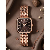 Jainx rose gold bracelet watch for women with dark brown square dial