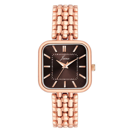 Jainx rose gold bracelet watch for women with dark brown square dial