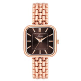 Jainx rose gold bracelet watch for women with dark brown square dial