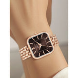Jainx rose gold bracelet watch for women with dark brown square dial

