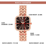 Jainx rose gold bracelet watch for women with dark brown square dial
