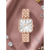 Silver square dial bracelet watch for women with rose gold strap