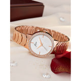 White dial crystal rose gold bracelet watch for women