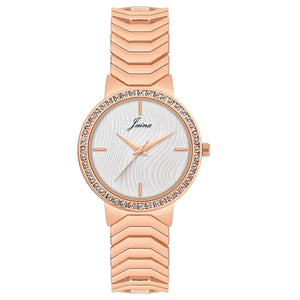White dial crystal rose gold bracelet watch for women