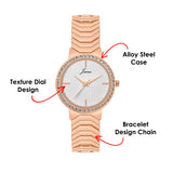 White dial crystal rose gold bracelet watch for women