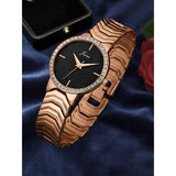 Black dial crystal rose gold bracelet watch for women