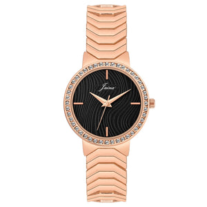 Black dial crystal rose gold bracelet watch for women